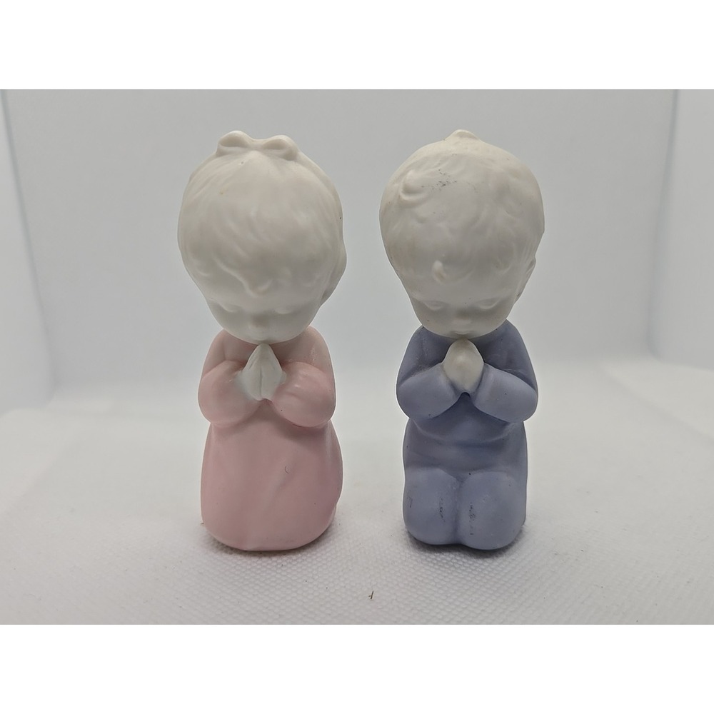 Precious Moments Vintage Figurines Praying Brother &‎ Sister Pink Blue Porcelain